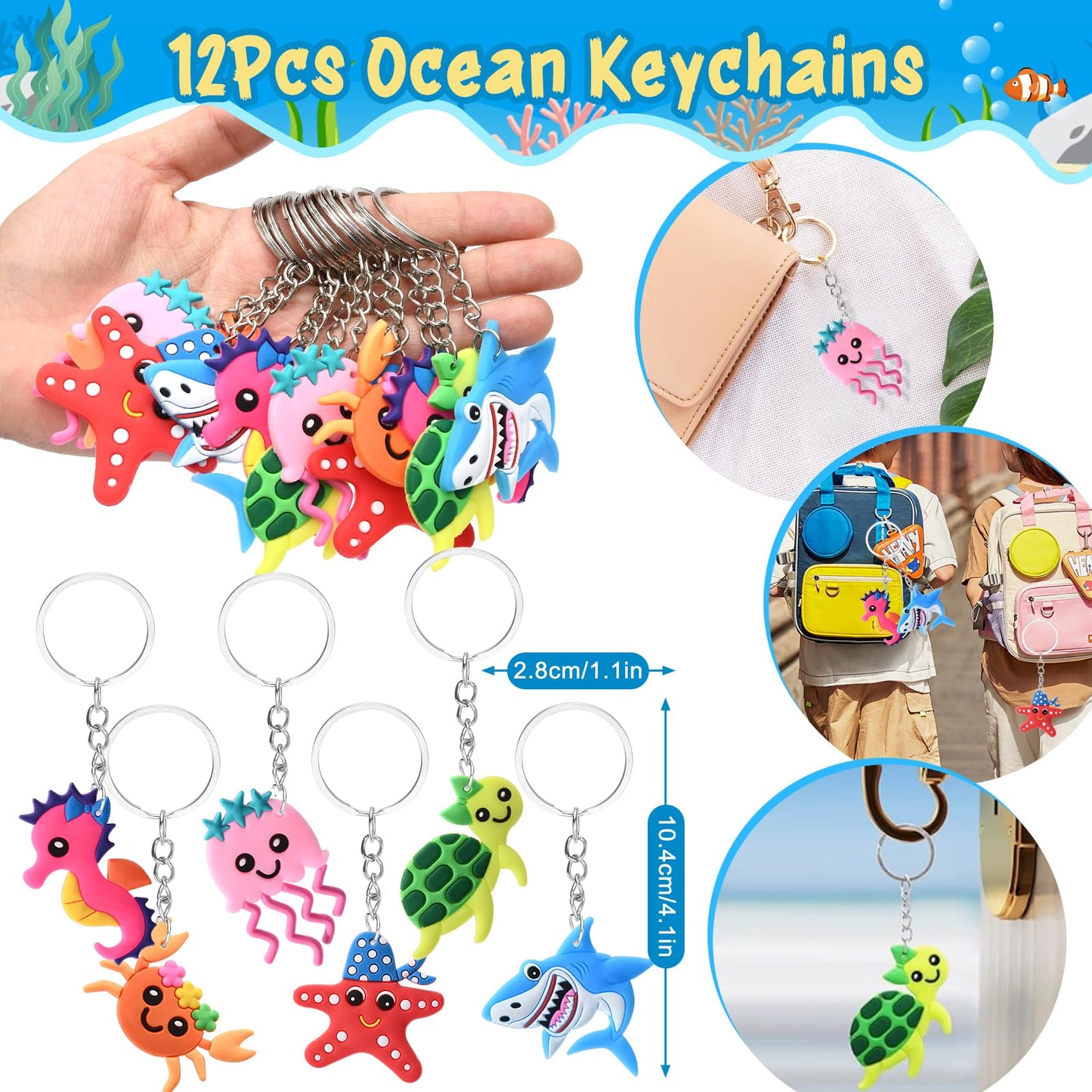 Winrayk 12 Sets Under the Sea Party Favors — Drawstring Bags, Silicone Wristbands, Glow Tattoos & Keychains