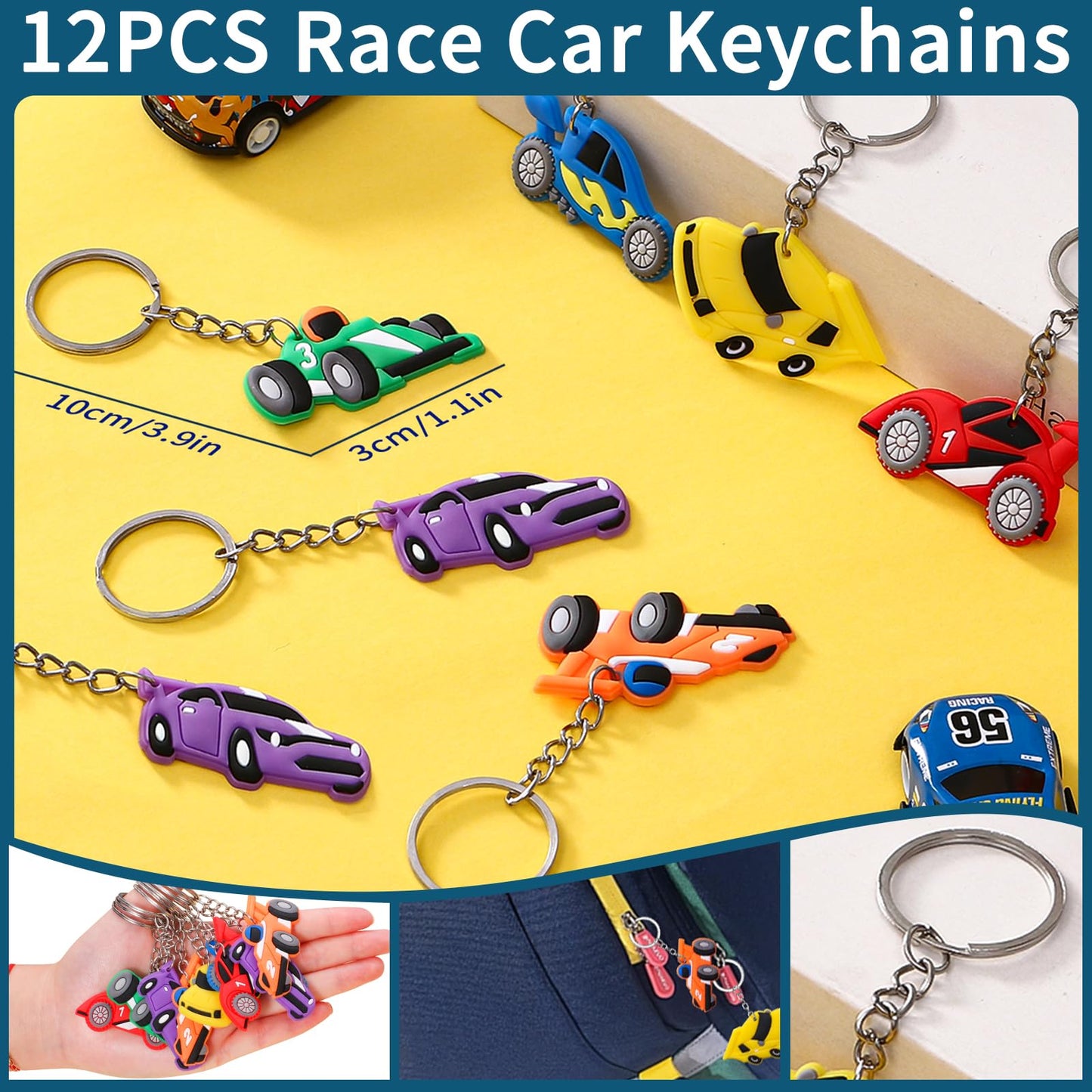 Winrayk Race Car Party Favors — 12 Sets with Drawstring Bags, Glow Tattoos & More