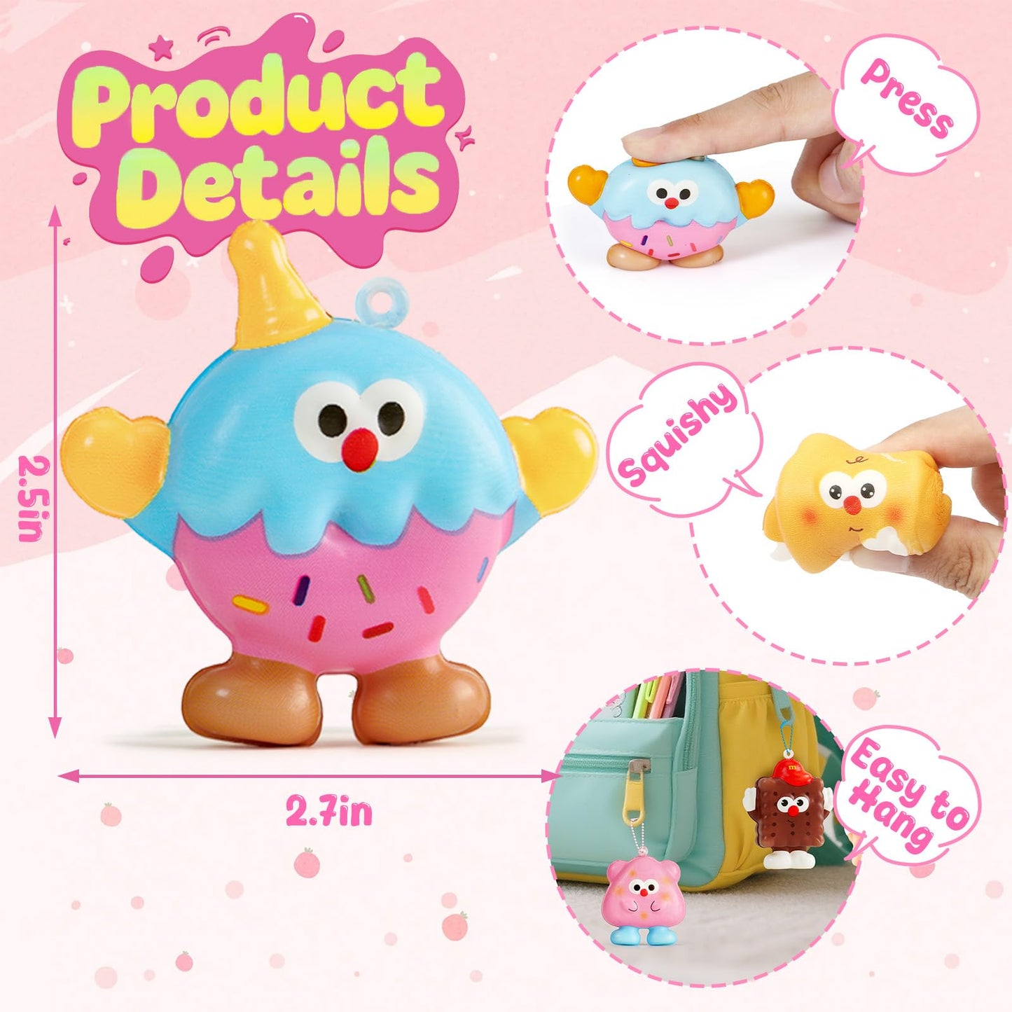 Winrayk Ice Cream Party Favors - 24 Pack Mochi Squishy Toys Bulk