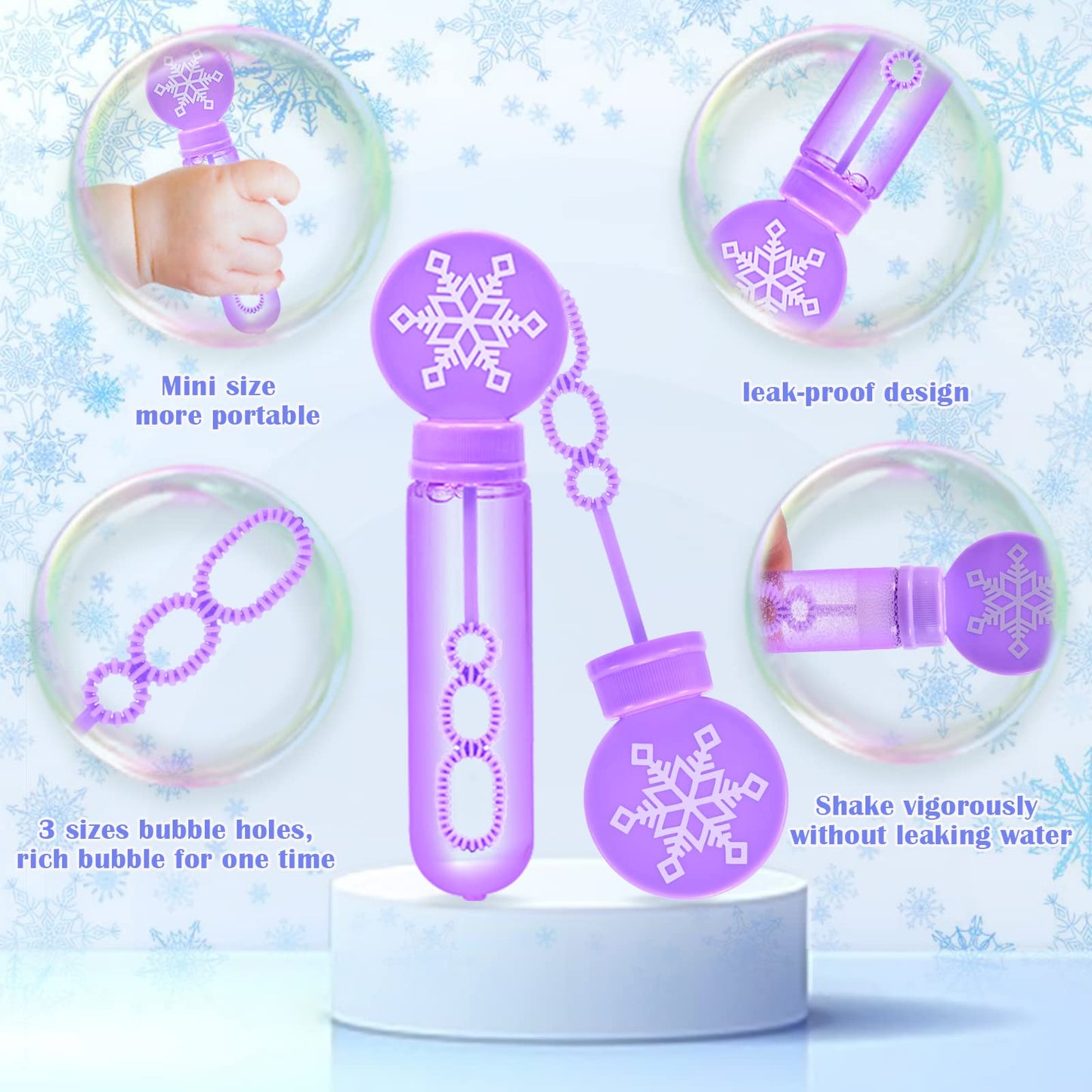 Winrayk 24 Large Snowflake Bubble Wands with Gift Card – Winter Party Favors for Kids