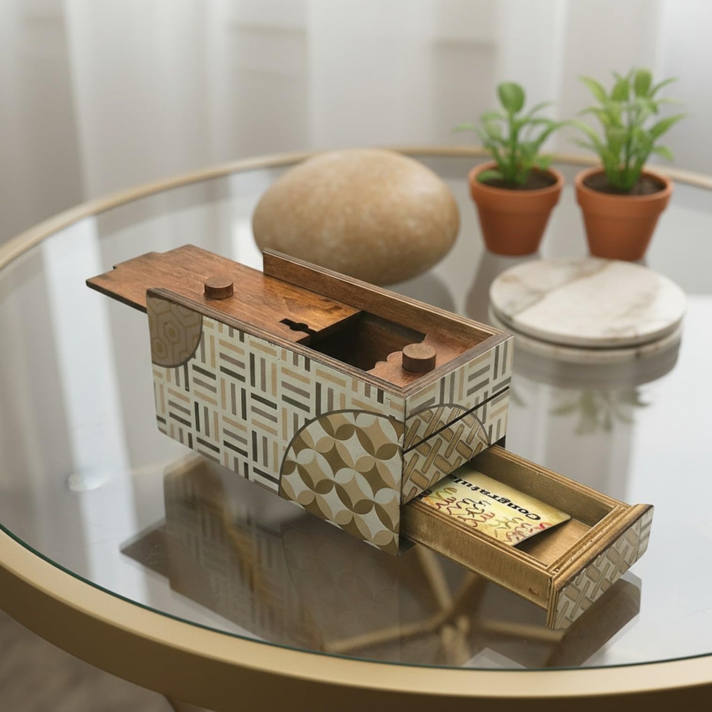 Winshare Enigma Decode Puzzle Box – Money & Gift Card Holder in Wood Trick Lock