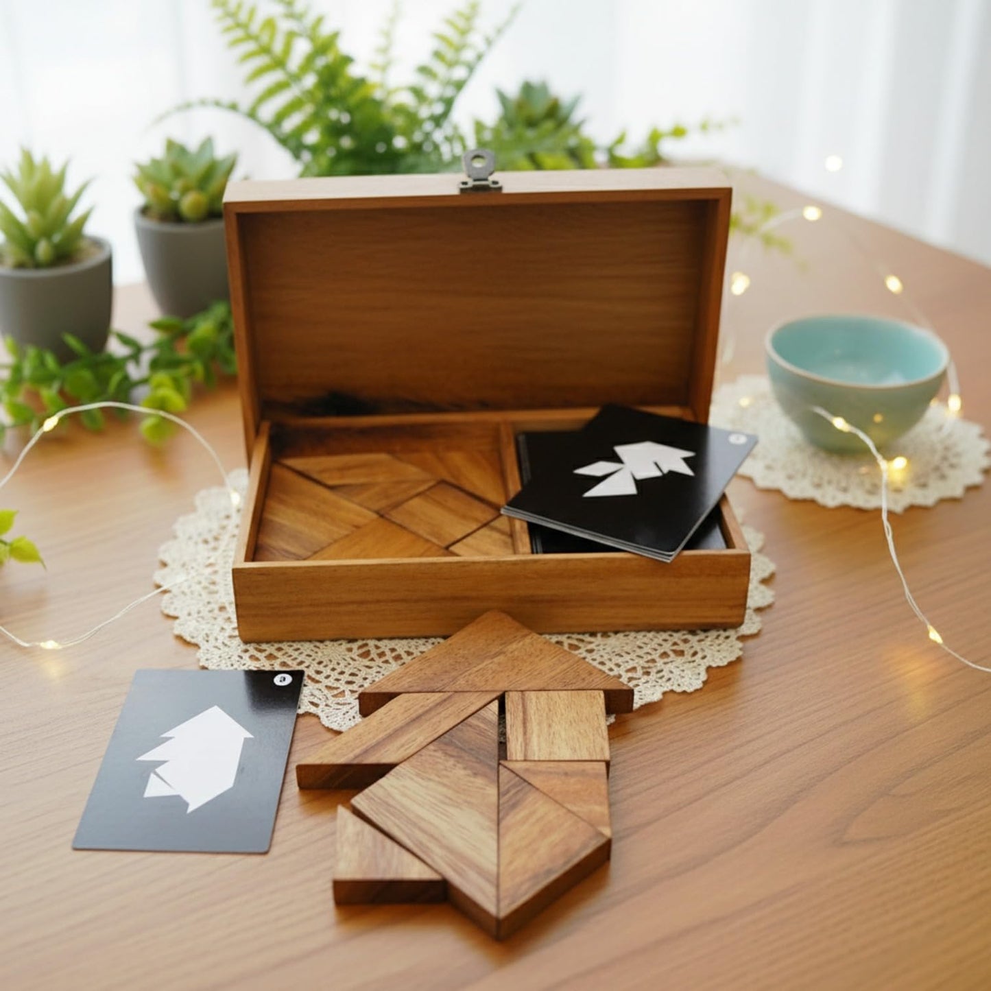 Winshare Logic Tangram Set with Play Cards – Wooden Puzzle Game