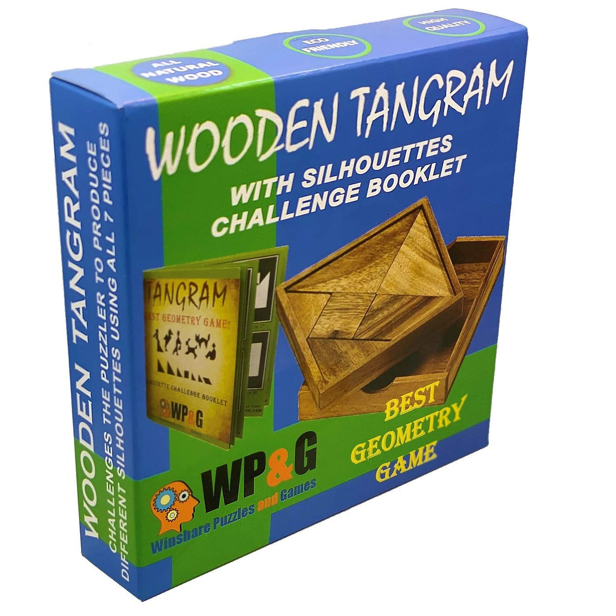 Winshare Tangram Wooden Puzzle – 7 Pieces, 48 Silhouettes, 20-Page Challenge Booklet