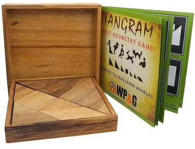 Winshare Tangram Wooden Puzzle – 7 Pieces, 48 Silhouettes, 20-Page Challenge Booklet