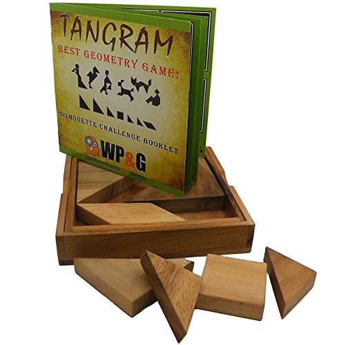 Winshare Tangram Wooden Puzzle – 7 Pieces, 48 Silhouettes, 20-Page Challenge Booklet