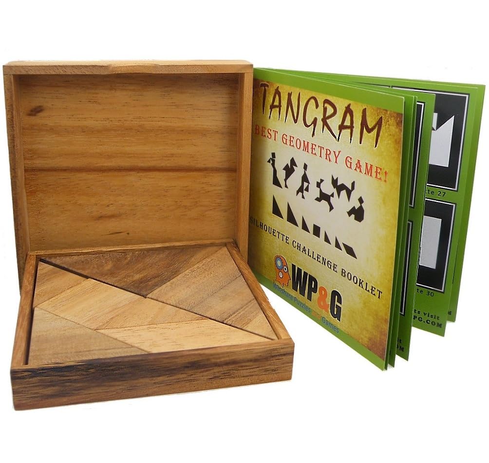 Winshare Tangram Wooden Puzzle – 7 Pieces, 48 Silhouettes, 20-Page Challenge Booklet