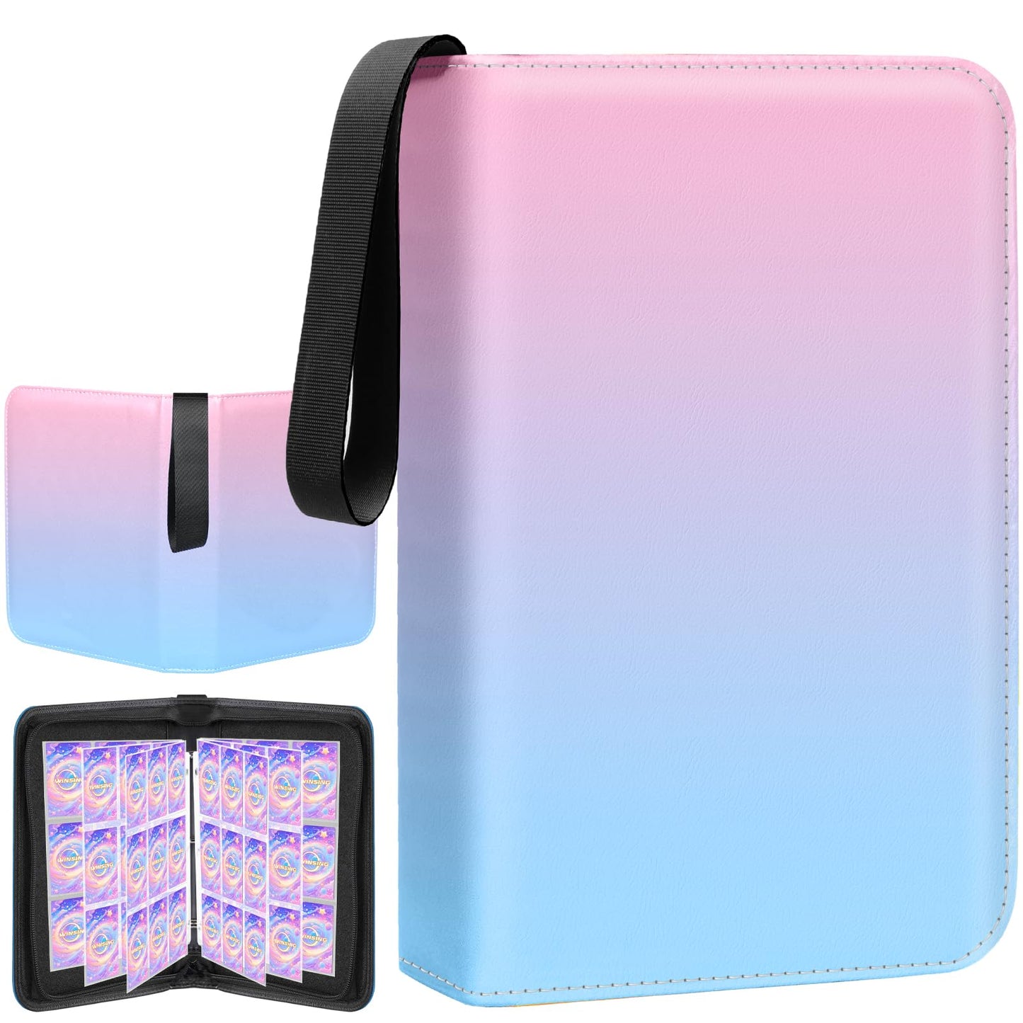 Winsing Card Binder 9-Pocket – 900 Pockets, Pink & Blue Card Holder for Games & Photocards