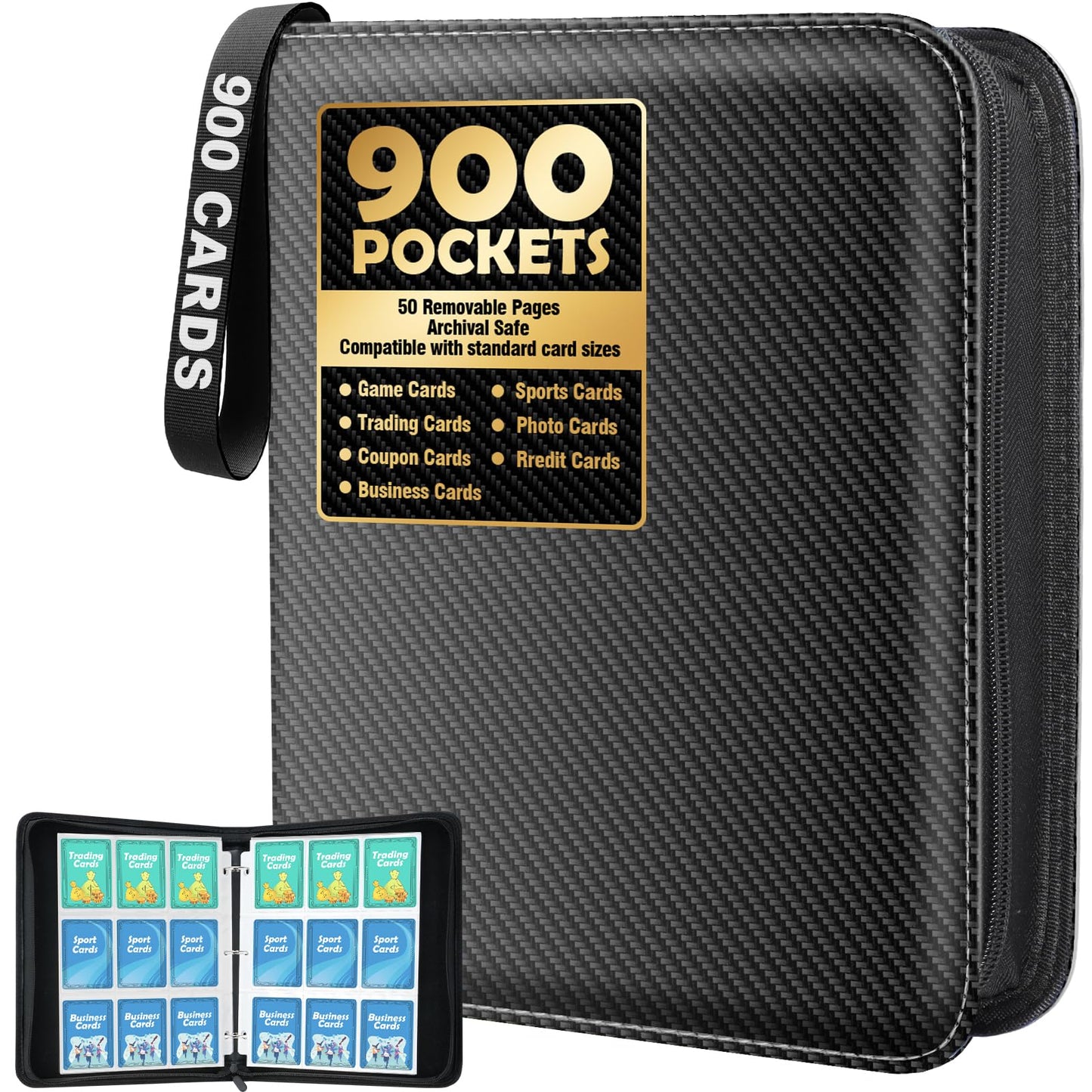 Winsing Card Binder 400 Pockets – Removable Sheets, Waterproof PU Cover, Large Black