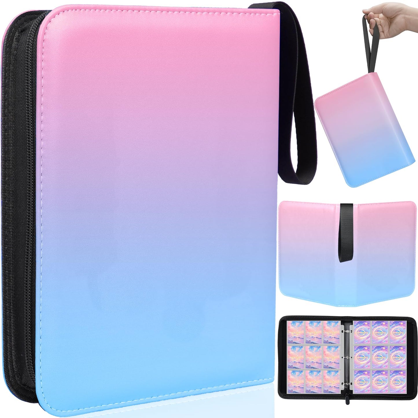 Winsing Card Binder 9-Pocket – 900 Pockets, Pink & Blue Card Holder for Games & Photocards