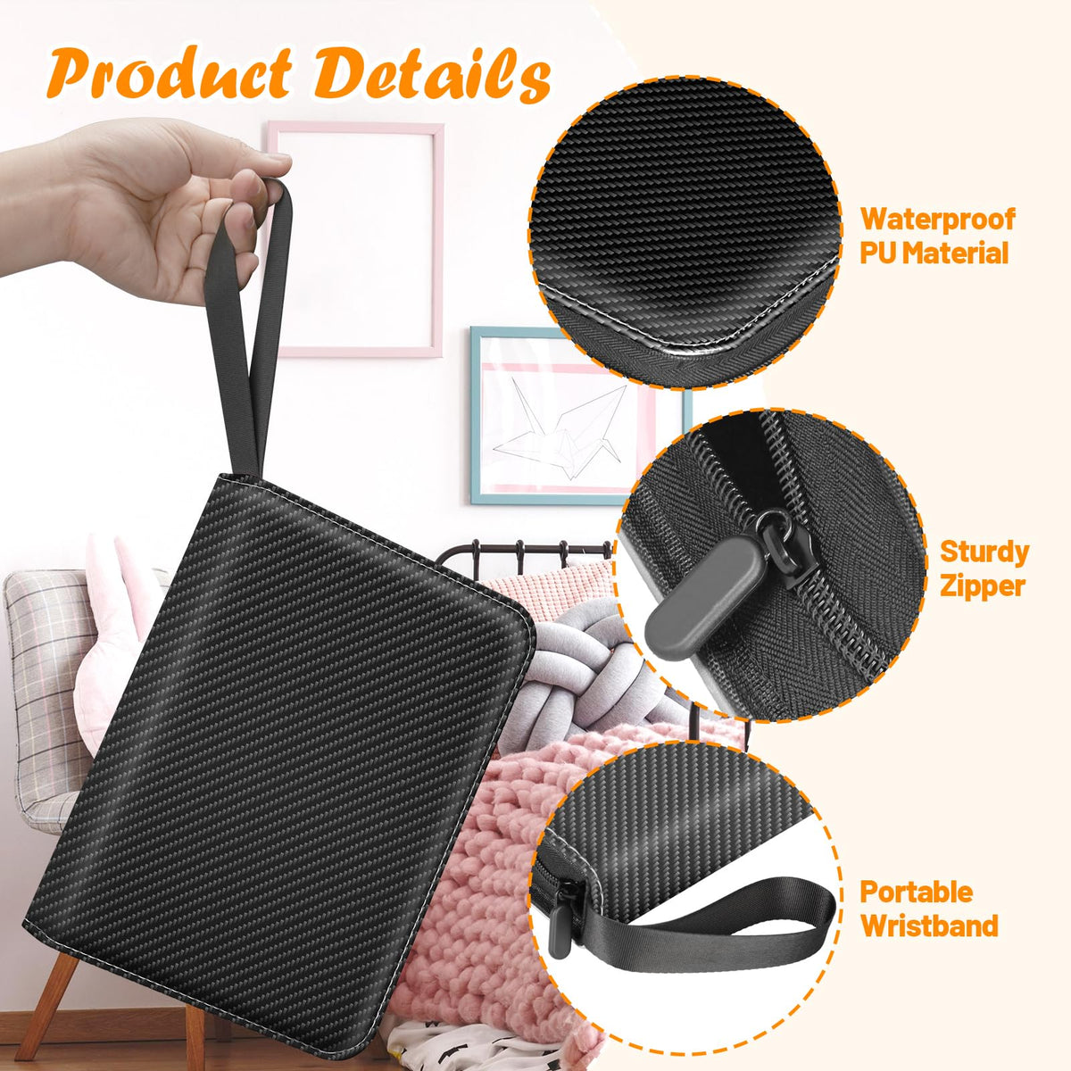 Winsing Card Binder 400 Pockets – Removable Sheets, Waterproof PU Cover, Large Black