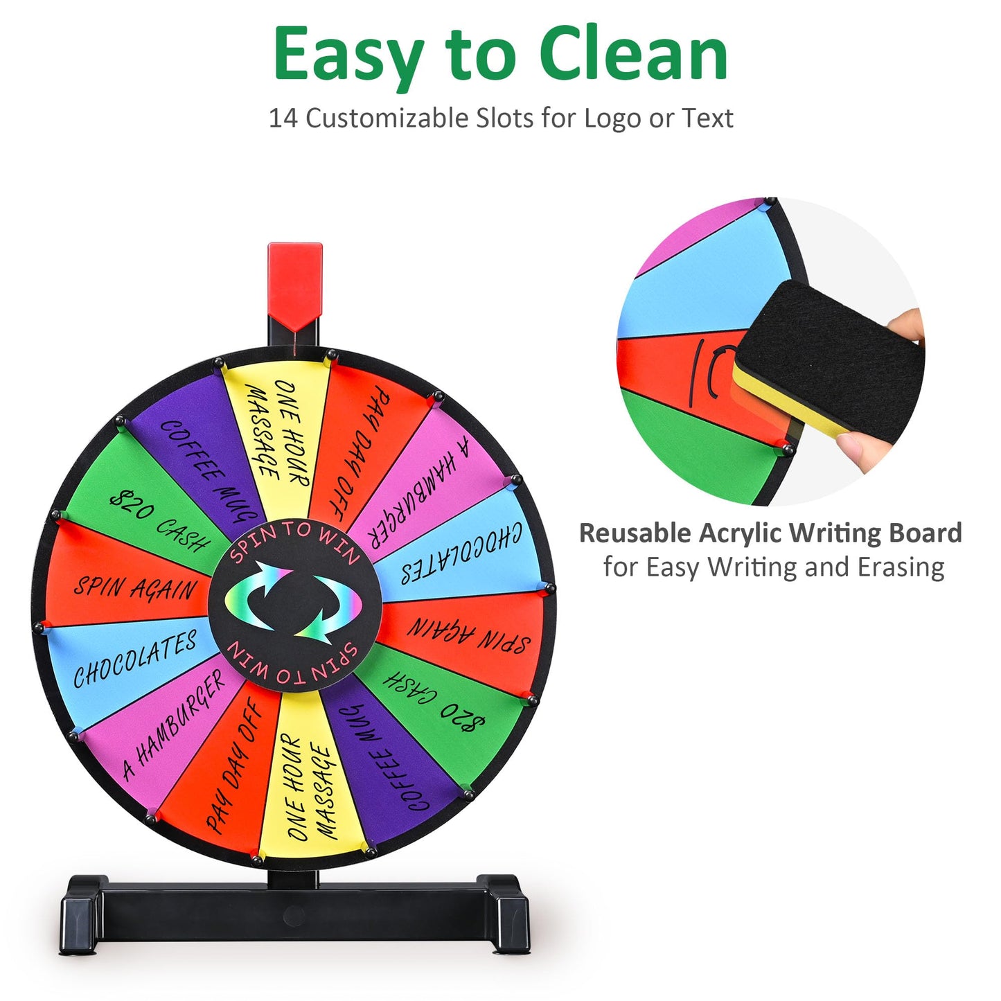 WinSpin 12in Prize Wheel Tabletop – 14-Slot Editable Spinning Wheel for Promotions, Tradeshows & Events