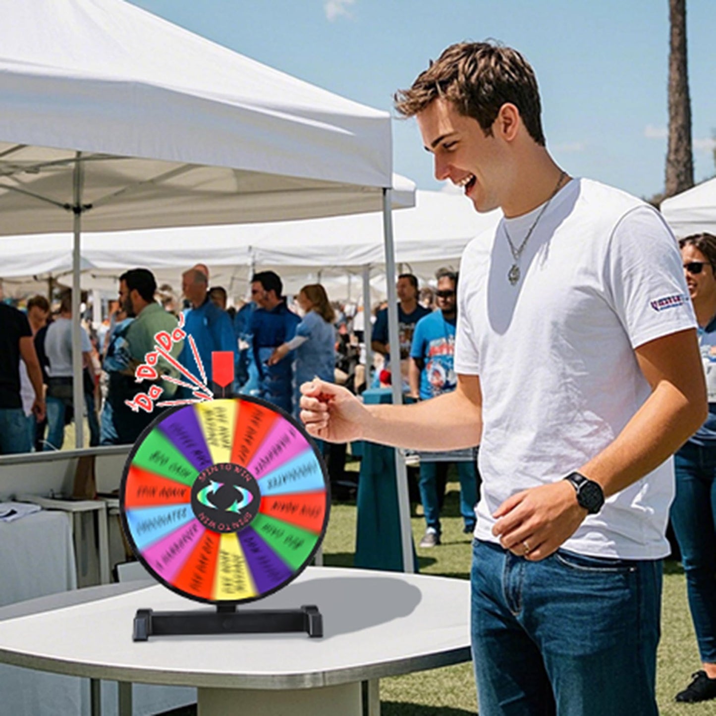 WinSpin 12in Prize Wheel Tabletop – 14-Slot Editable Spinning Wheel for Promotions, Tradeshows & Events