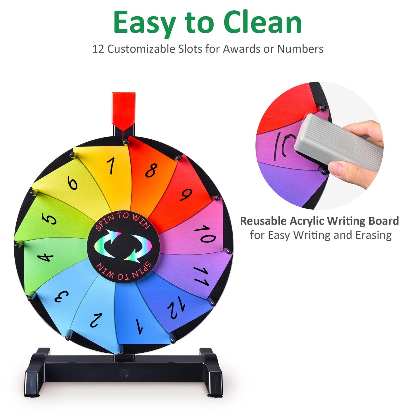 WinSpin 12-Inch Tabletop Prize Wheel – 12 Editable Slots (Breeze Series)
