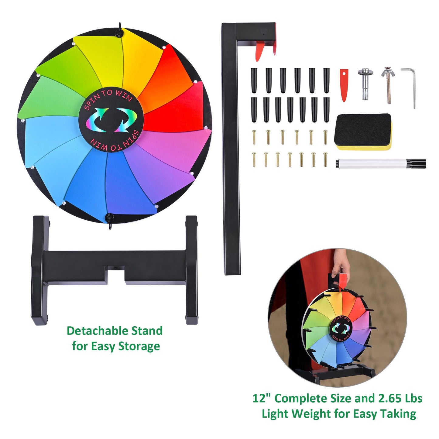 WinSpin 12-Inch Tabletop Prize Wheel – 12 Editable Slots (Breeze Series)