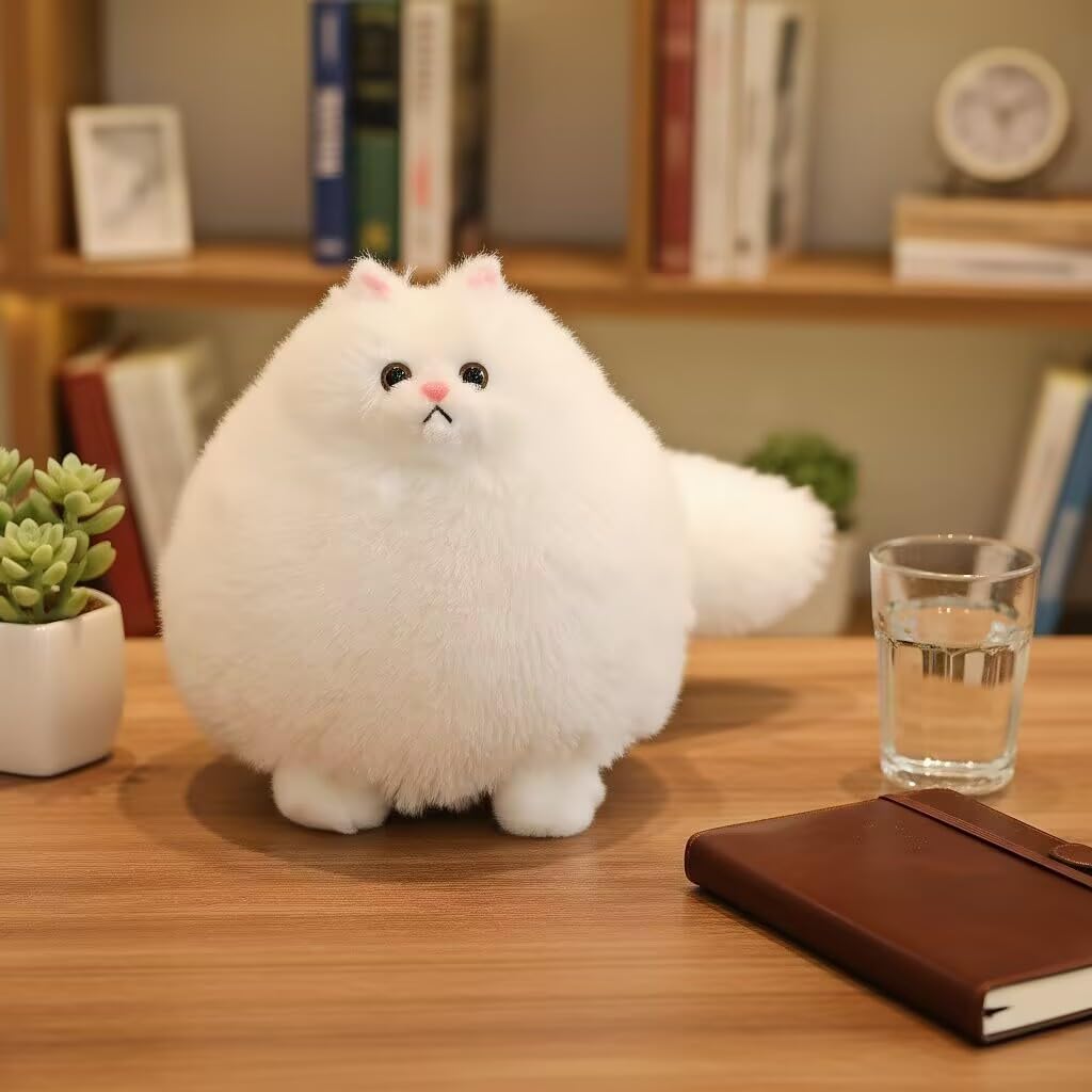 Winsterch White Fat Cat Stuffed Animal – 10-Inch Plush Cat Toy for Kids, Soft & Cuddly