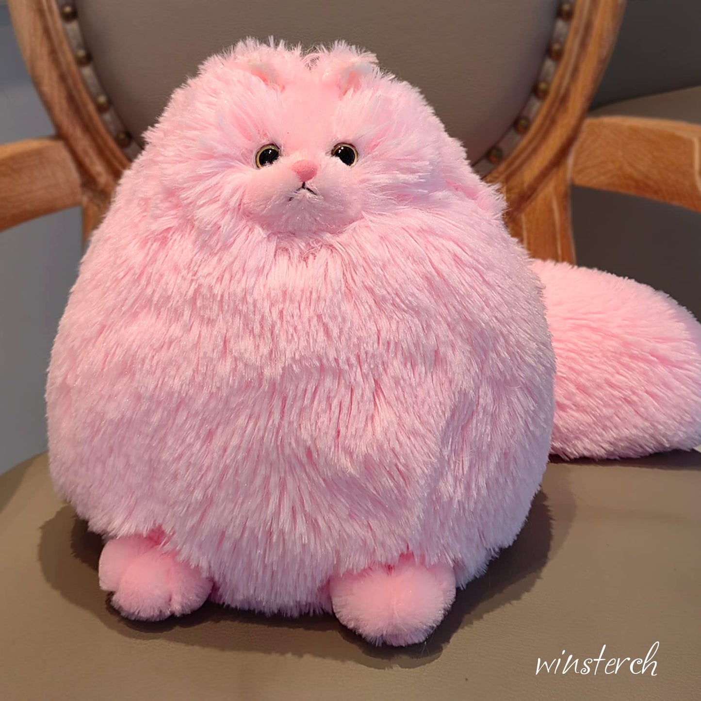 Winsterch Pink Cat Plush Toy — Soft Stuffed Cat for Kids, 9.5 x 7.5 x 10 in