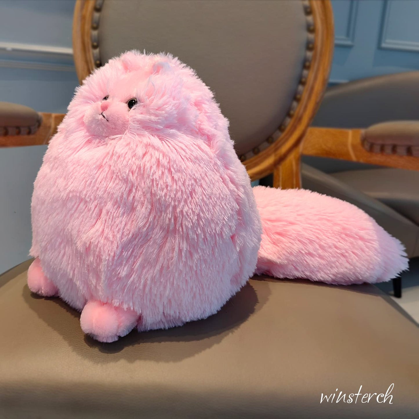 Winsterch Pink Cat Plush Toy — Soft Stuffed Cat for Kids, 9.5 x 7.5 x 10 in