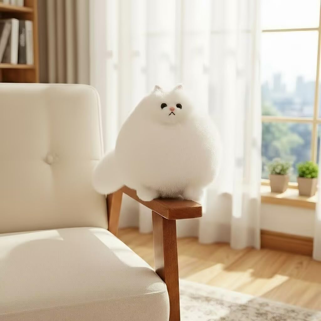 Winsterch White Fat Cat Stuffed Animal – 10-Inch Plush Cat Toy for Kids, Soft & Cuddly