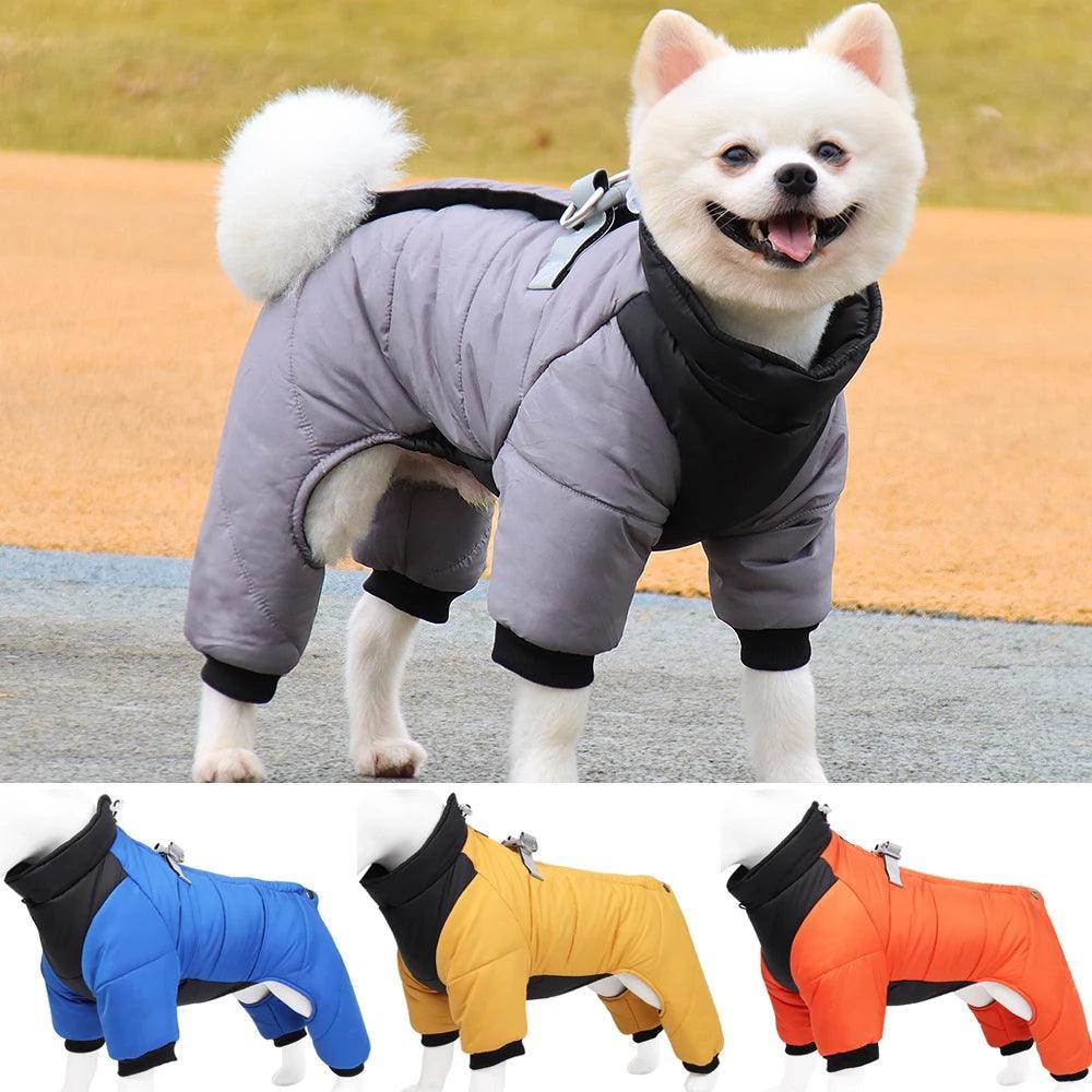 Winter Warm Dog Jacket Reflective Four Legged Clothes Outdoor Waterproof Windproof Traction Harness Coat