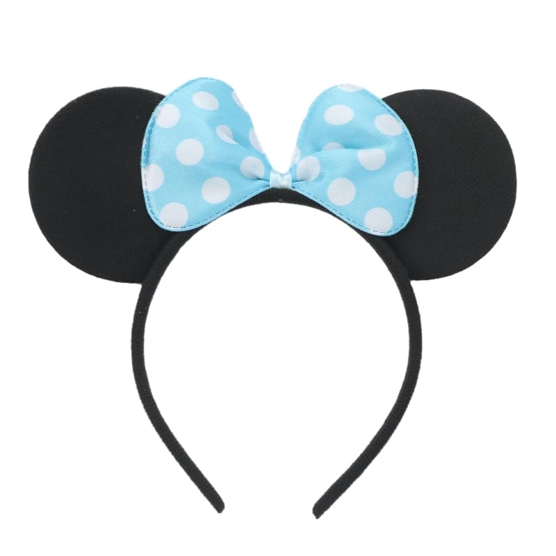 Winvin 24-Pack Mouse Ear Headbands – Deluxe Blue Polka Dot Fabric with Bow