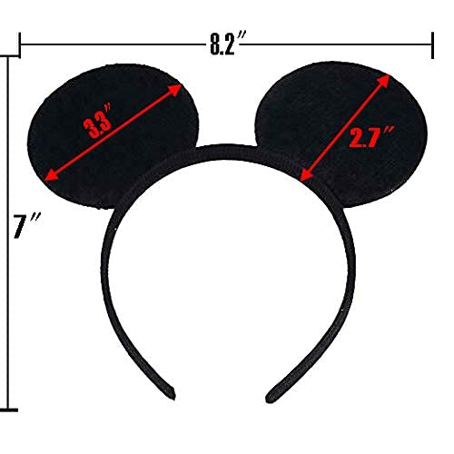 Winvin Set of 24 Mouse Deluxe Ears Headbands – Plush Fabric Costume Accessories for Parties (Black)