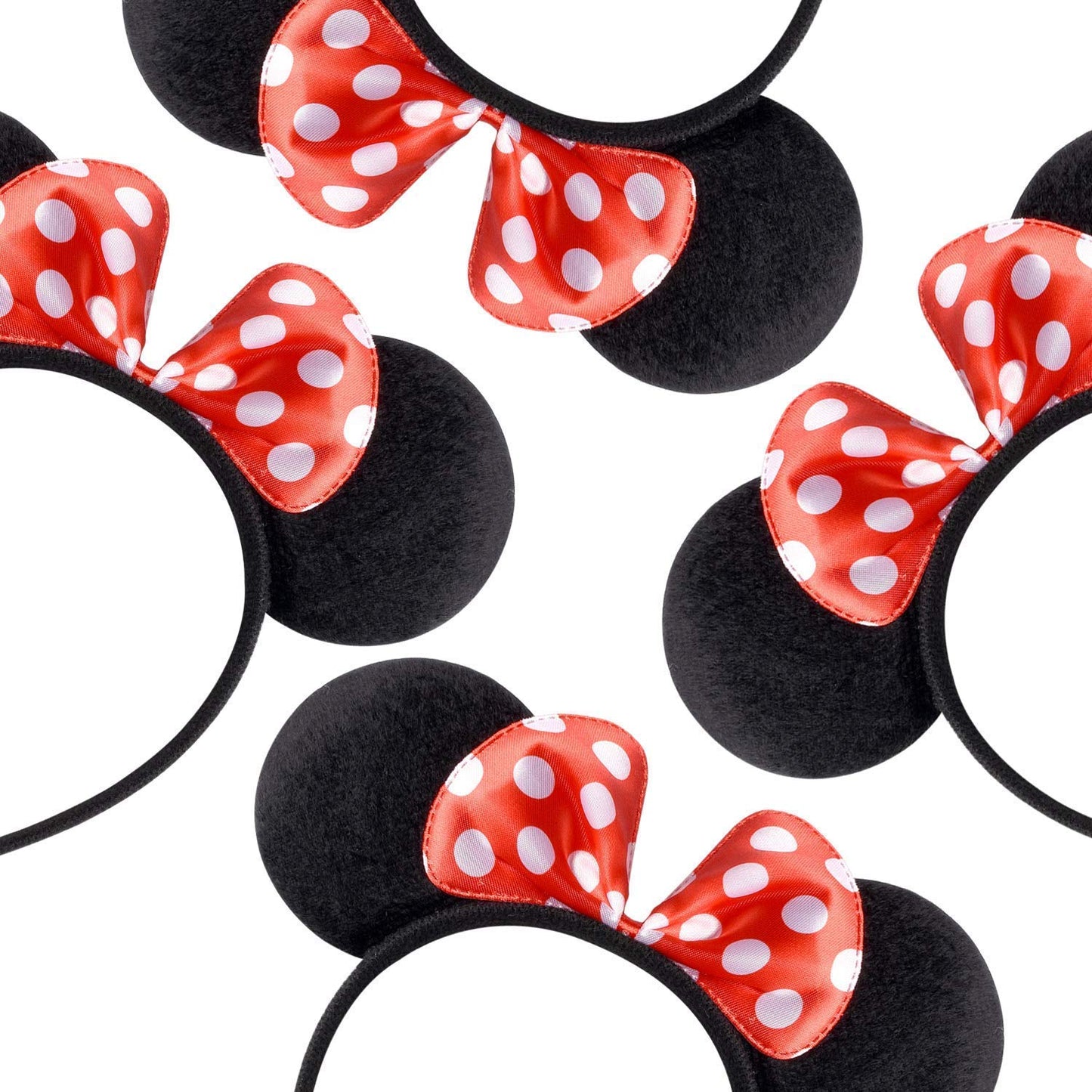 Winvin 24-Piece Mouse Deluxe Ears Headband Set – Black & Red Bow Party Favors