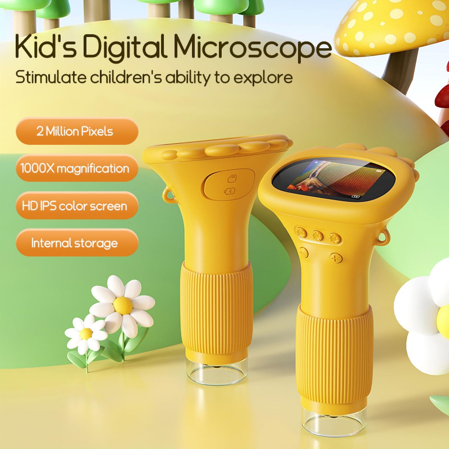WINWEND Kids Pocket Microscope 1000X – Portable Digital Mini Microscope for Ages 3-10 | 400-Photo Built-In Storage