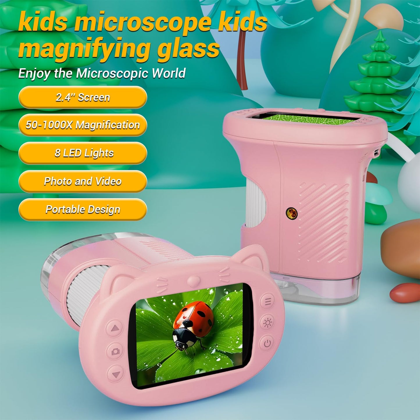 WINWEND 2.4-Inch Pocket Kids Microscope — 1000X Handheld STEM Camera, 1080P Screen