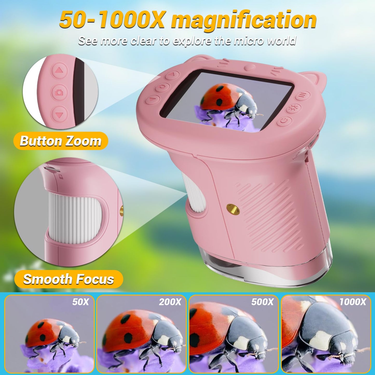WINWEND 2.4-Inch Pocket Kids Microscope — 1000X Handheld STEM Camera, 1080P Screen