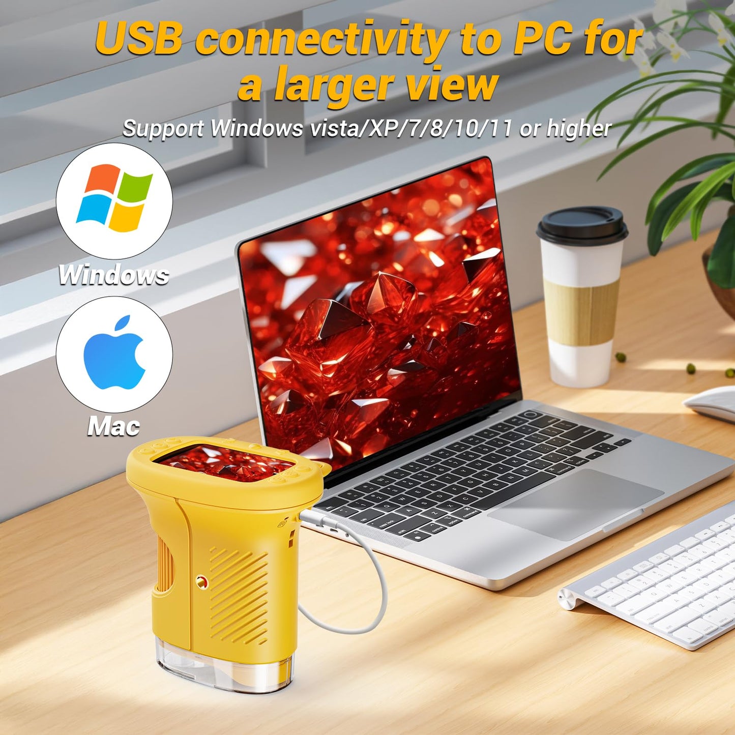 WINWEND 2.4-Inch Screen Pocket Microscope – 50X-1000X, 1080P HD, Portable STEM Toy (Orange)