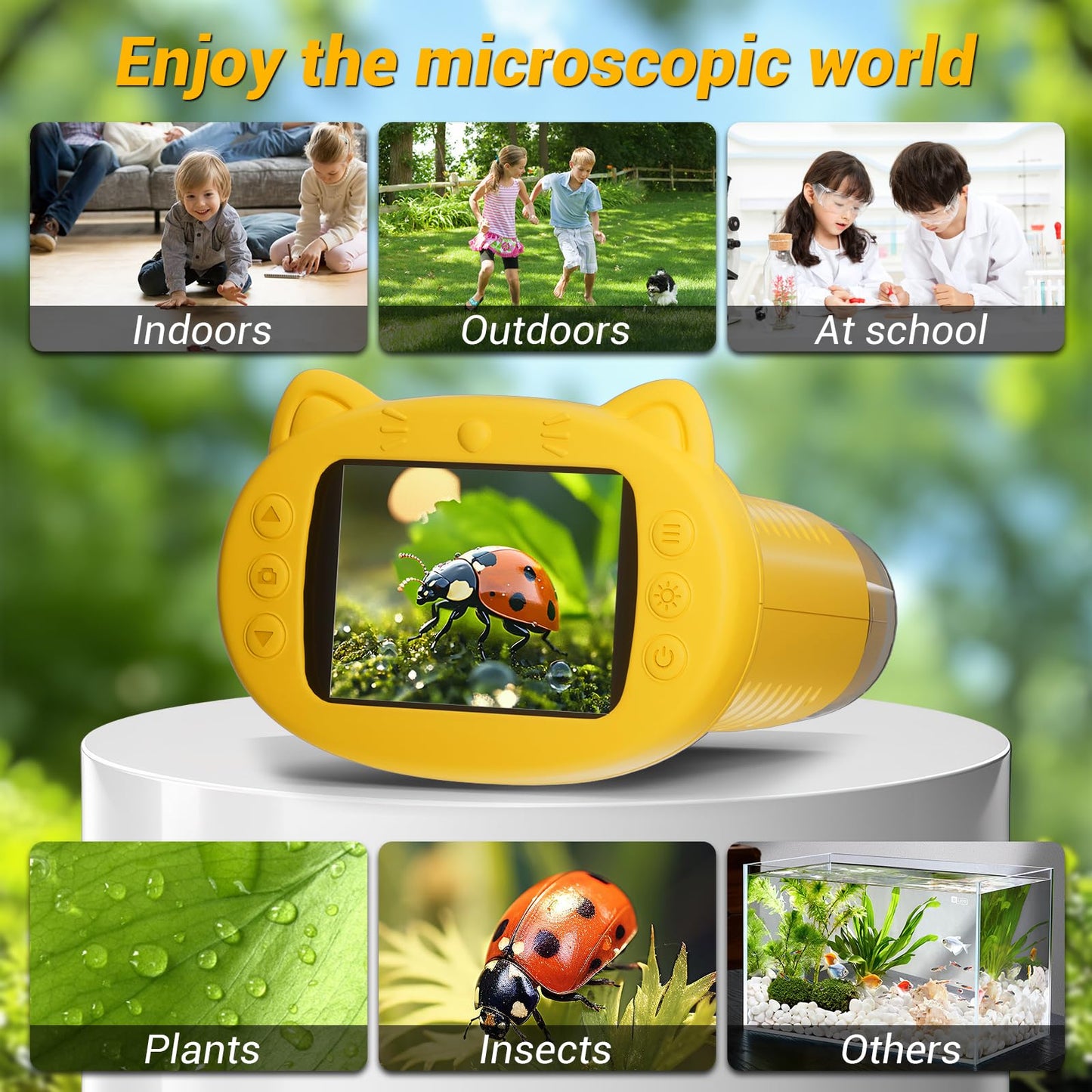 WINWEND 2.4-Inch Screen Pocket Microscope – 50X-1000X, 1080P HD, Portable STEM Toy (Orange)