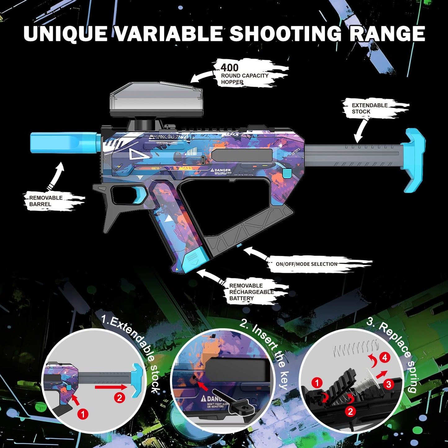 Winyea Electric Gel Ball Blaster - 65.5ft Range, 10k Rounds, Rechargeable Battery