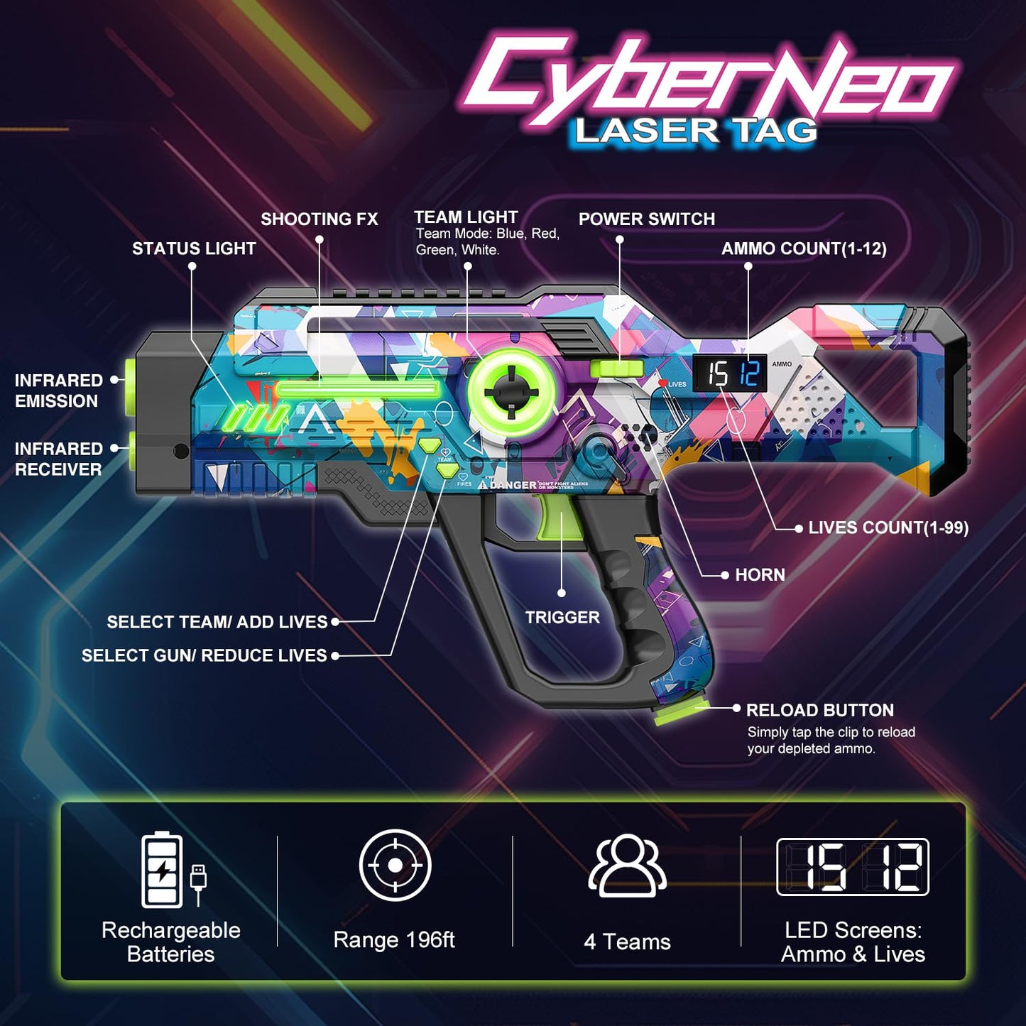 Rechargeable Laser Tag Guns Set of 4 | Winyea Tag Lazer Tag for Kids, Teens & Adults