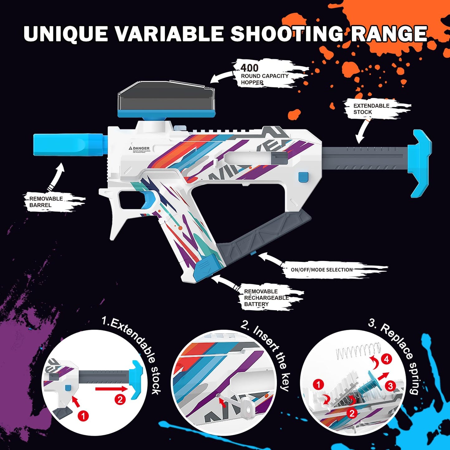 Winyea Tag Electric Crystal Splatter Ball Blaster — 65.5ft Range, 400 Round Hopper