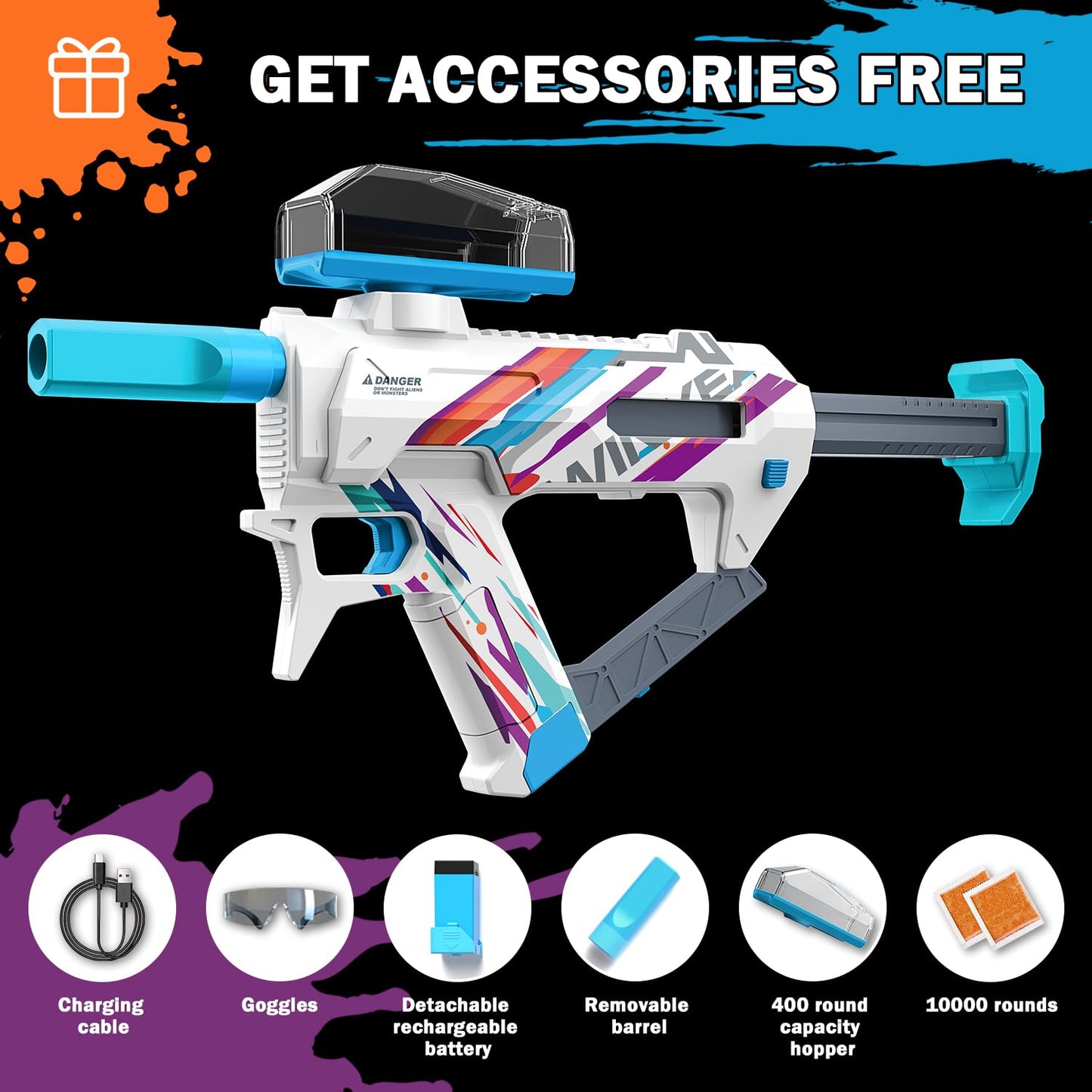 Winyea Tag Electric Crystal Splatter Ball Blaster — 65.5ft Range, 400 Round Hopper