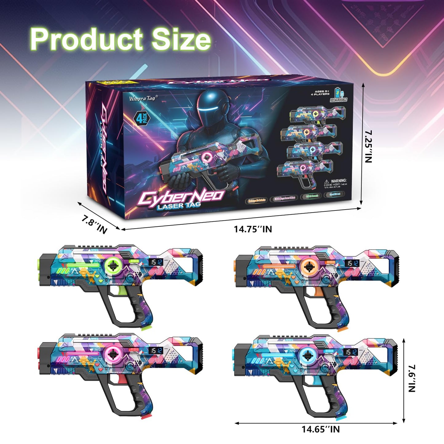 Rechargeable Laser Tag Guns Set of 4 | Winyea Tag Lazer Tag for Kids, Teens & Adults