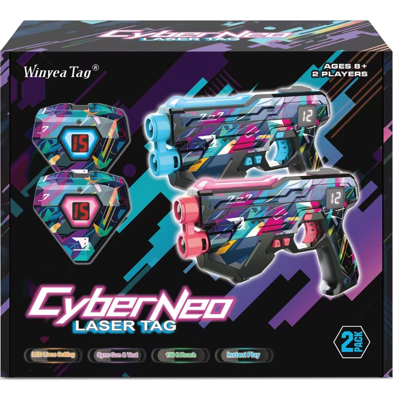 Winyea Tag Laser Tag Guns with Vests Set of 2 – Wired, Real-Time Sync for Kids, Teens & Adults