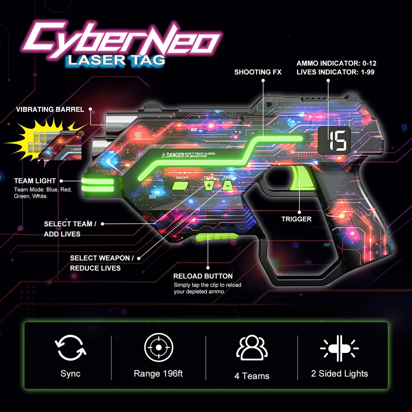 Winyea Tag Laser Tag Guns Set of 4 – LED Vest, Dynamic Barrel, 150ft Range