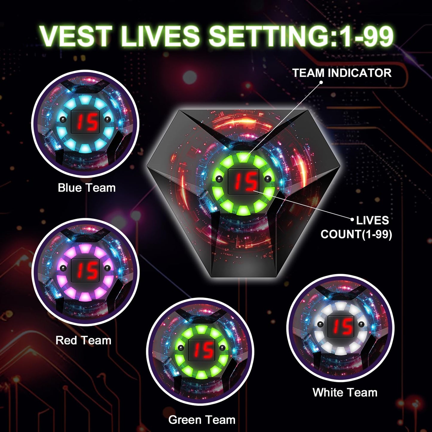 Winyea Tag Laser Tag Guns Set of 4 – LED Vest, Dynamic Barrel, 150ft Range