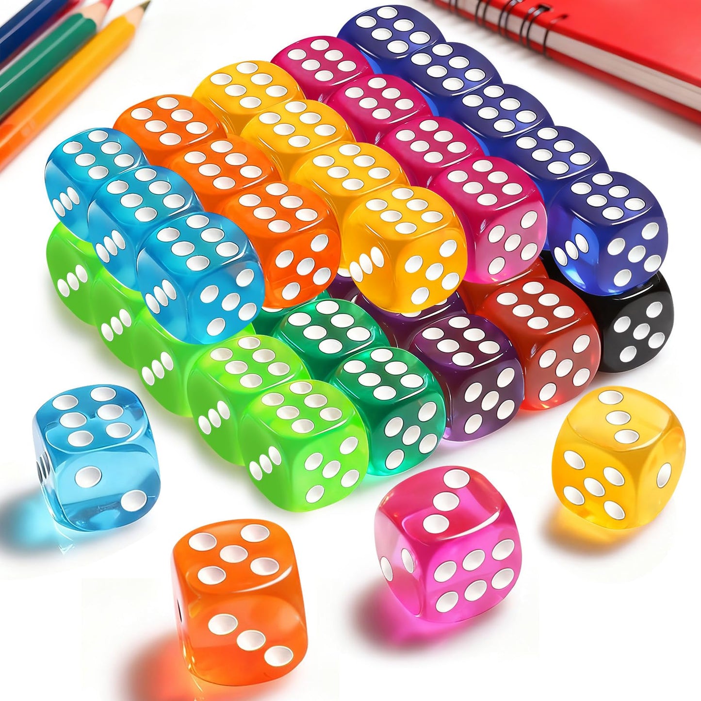Winzwon 50-Piece 14mm Color Dice Set – 6-Sided Dice for Games, Learning & Classroom Use