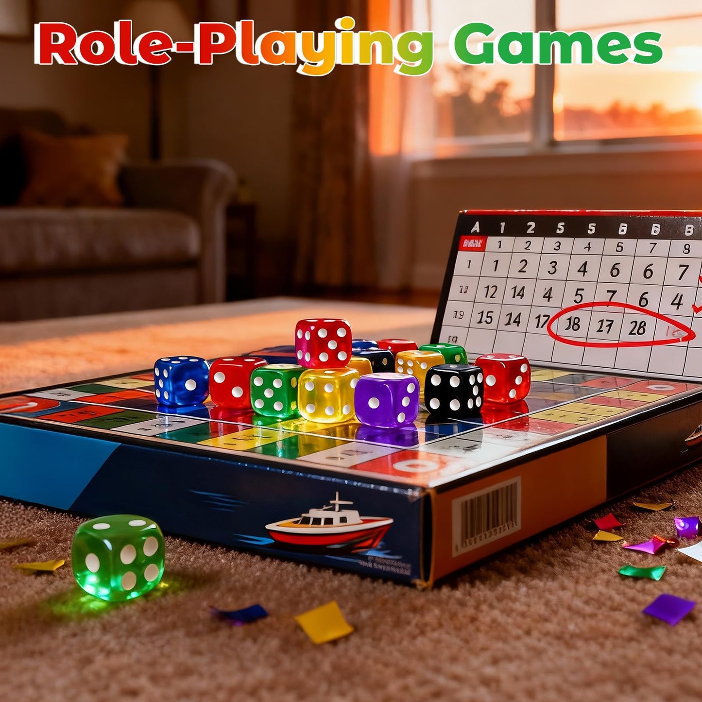 Winzwon 50-Piece 14mm Color Dice Set – 6-Sided Dice for Games, Learning & Classroom Use