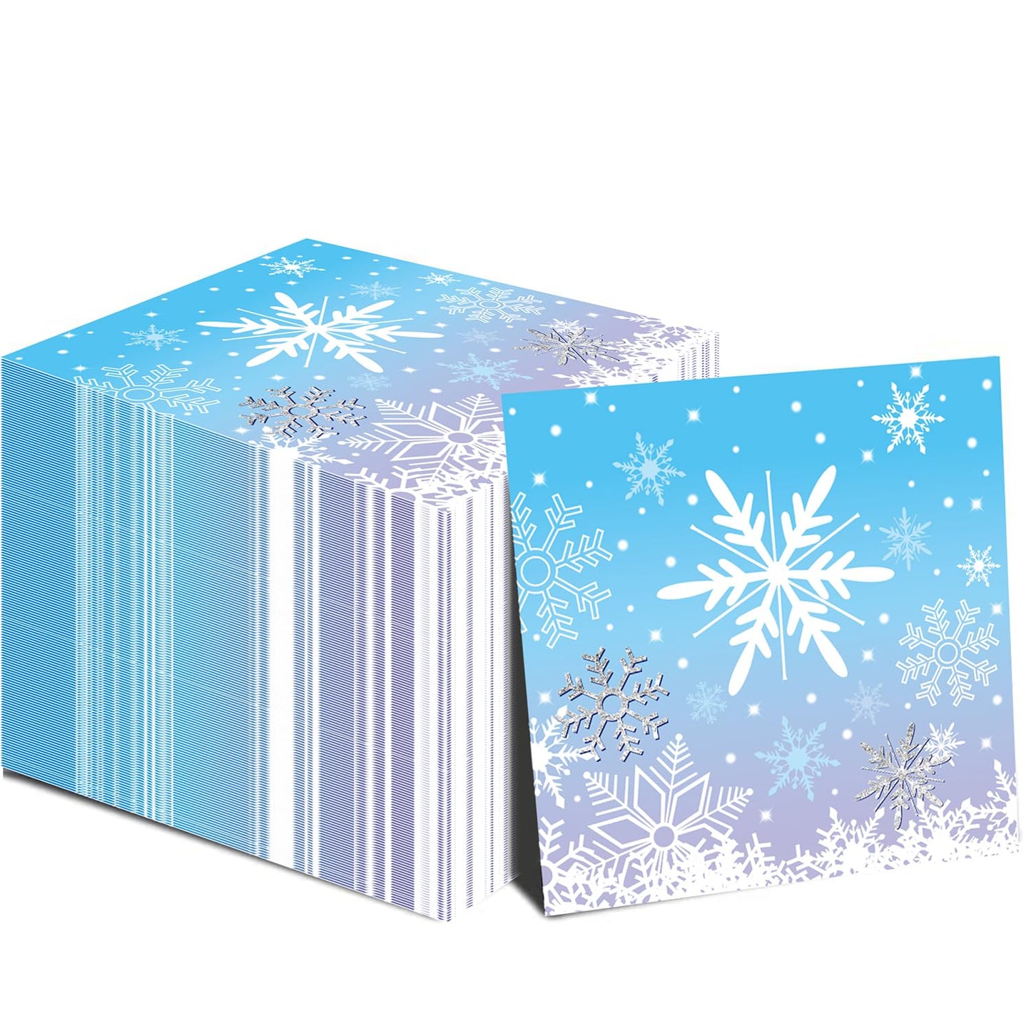 WIQEDOHA 48PCS Snowflake Napkins - 13x13in White & Blue Winter Party Paper Napkins