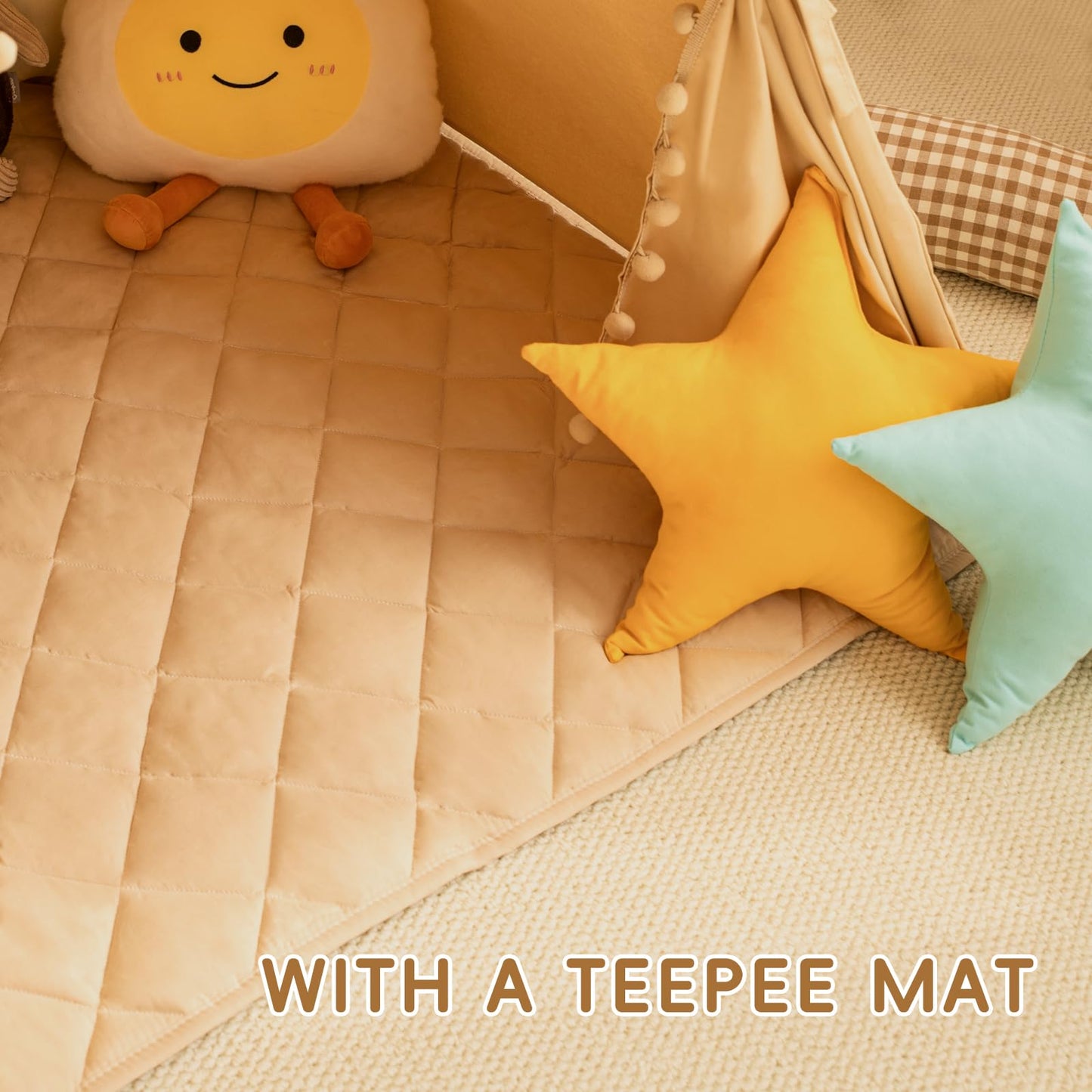 Wirhao Teepee Tent for Kids with Mat – Cotton Canvas Indoor Play Tent in Khaki