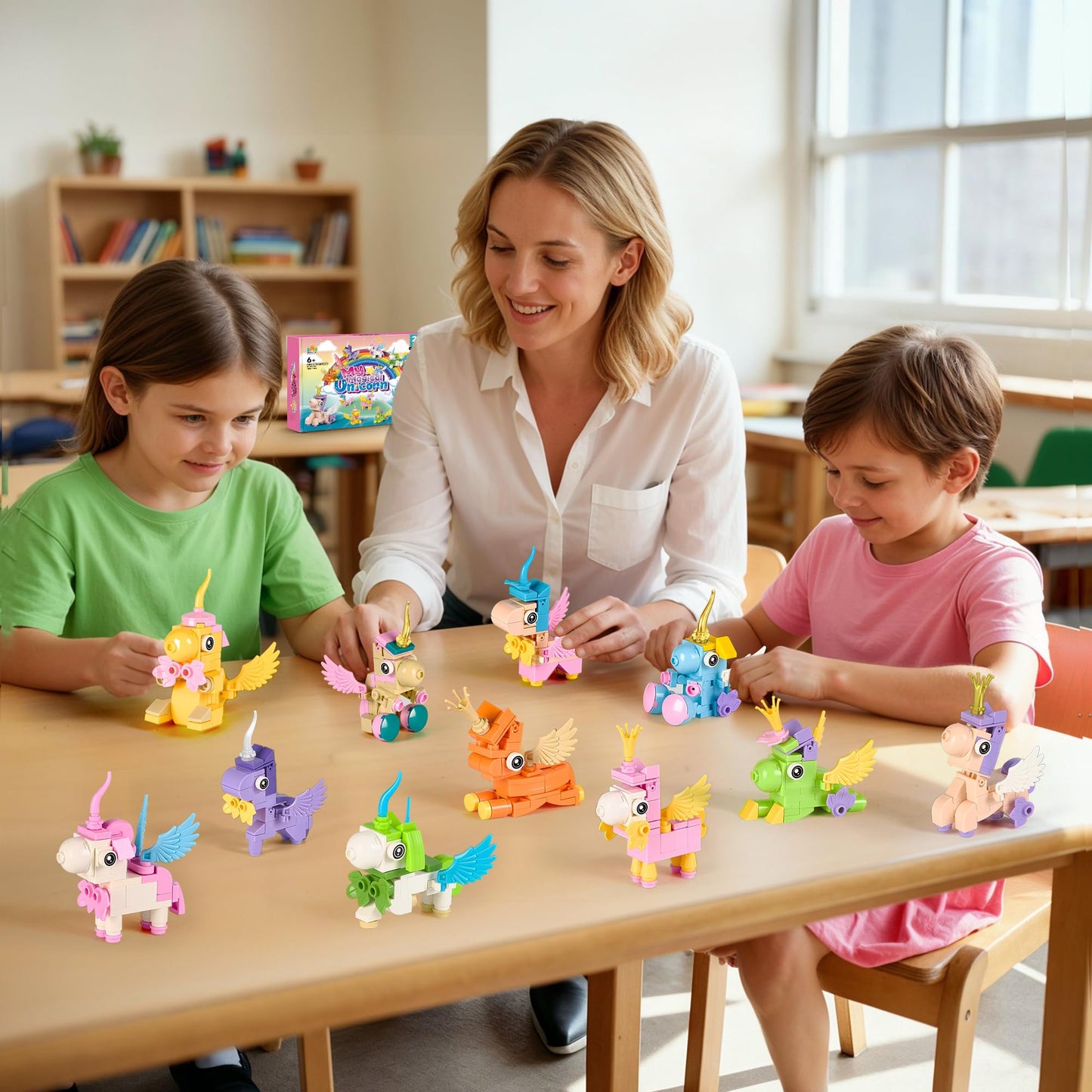 Wisdom Castle 24-Pack Unicorn Valentines Gifts for Kids – Cards & Building Set