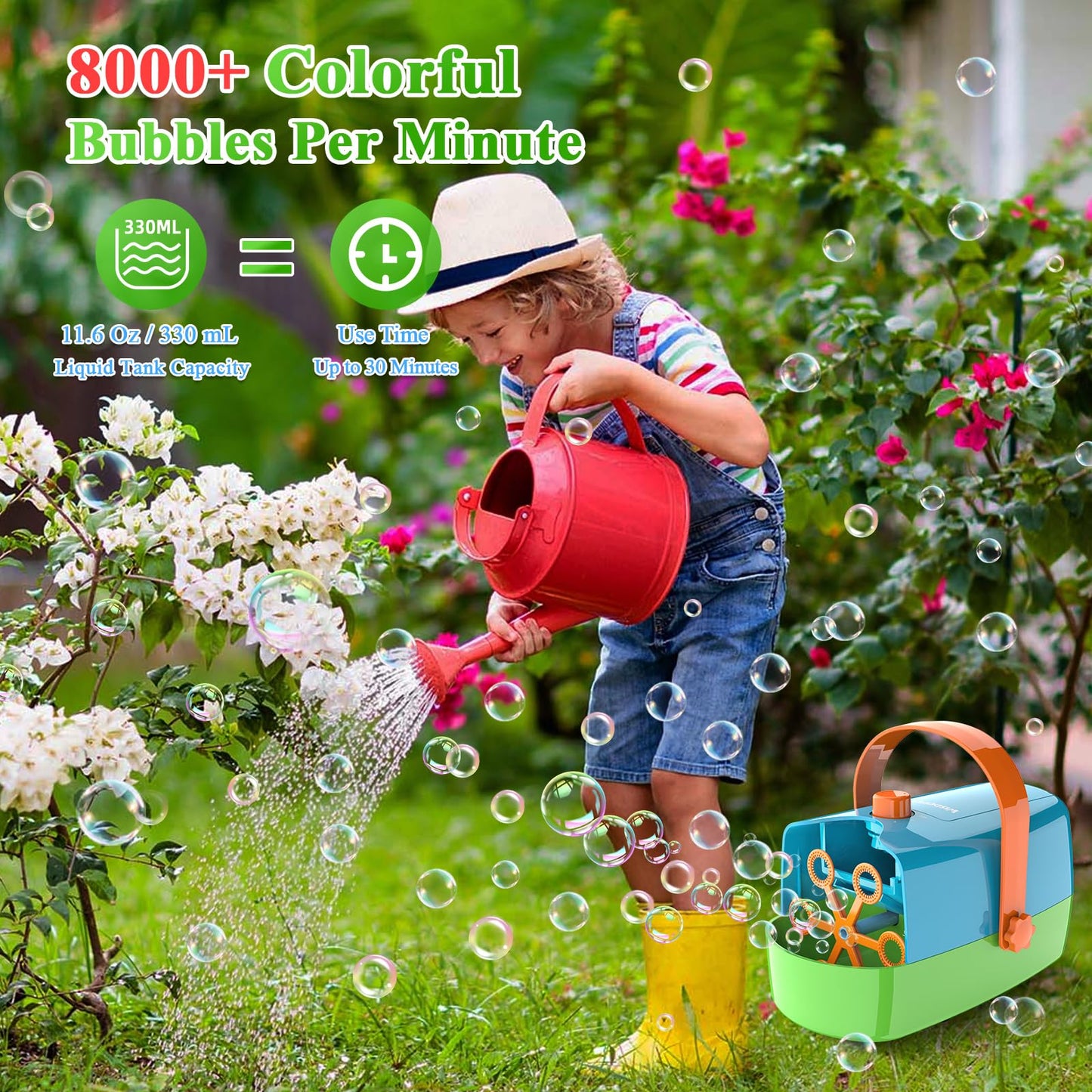 Wisdomlit Bubble Machine 3-in-1 | 3 Wheels, 2 Speeds, Indoor/Outdoor Bubble Maker