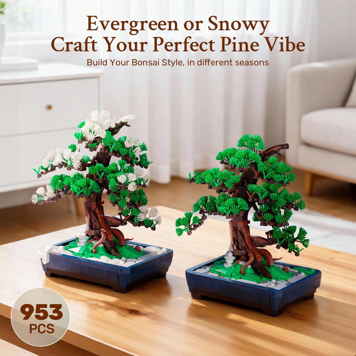 Wise Block Botanicals Pine Bonsai Tree Building Set – 2-in-1 DIY Home Decor for Adults (953 Pieces)
