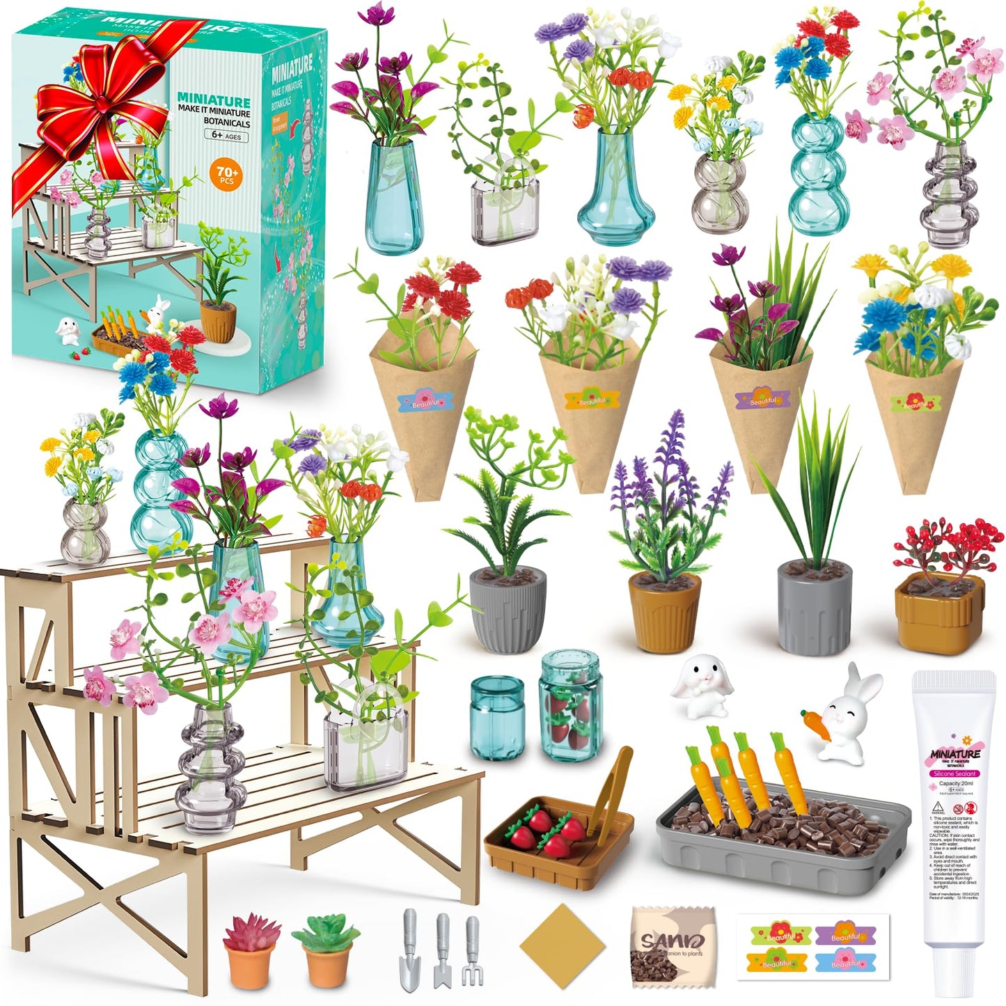 WishaLife 70 PCS Make It Miniature Garden Set – Mini Plants & Bouquets