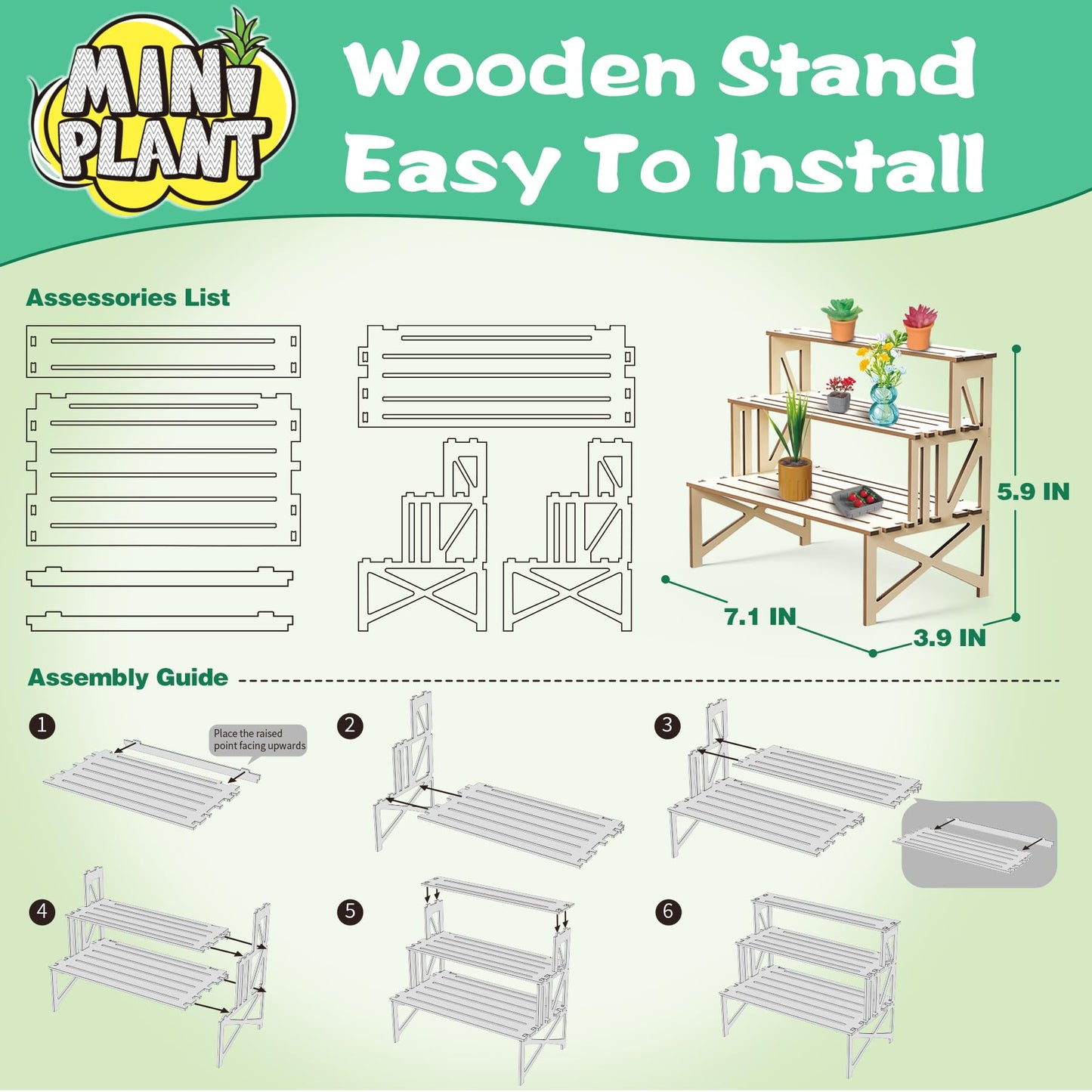 WishaLife 70‑Piece Make It Miniature Garden Set | Mini Plants, Bouquets & Wood Display Stand