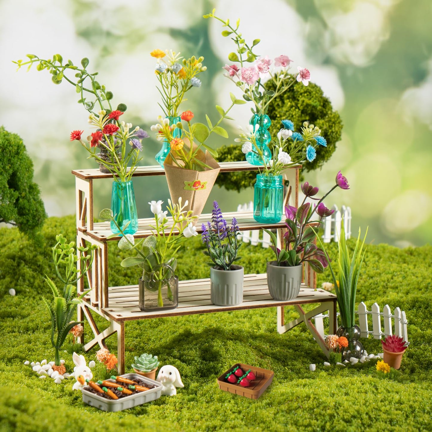 WishaLife 70 PCS Make It Miniature Garden Set – Mini Plants & Bouquets