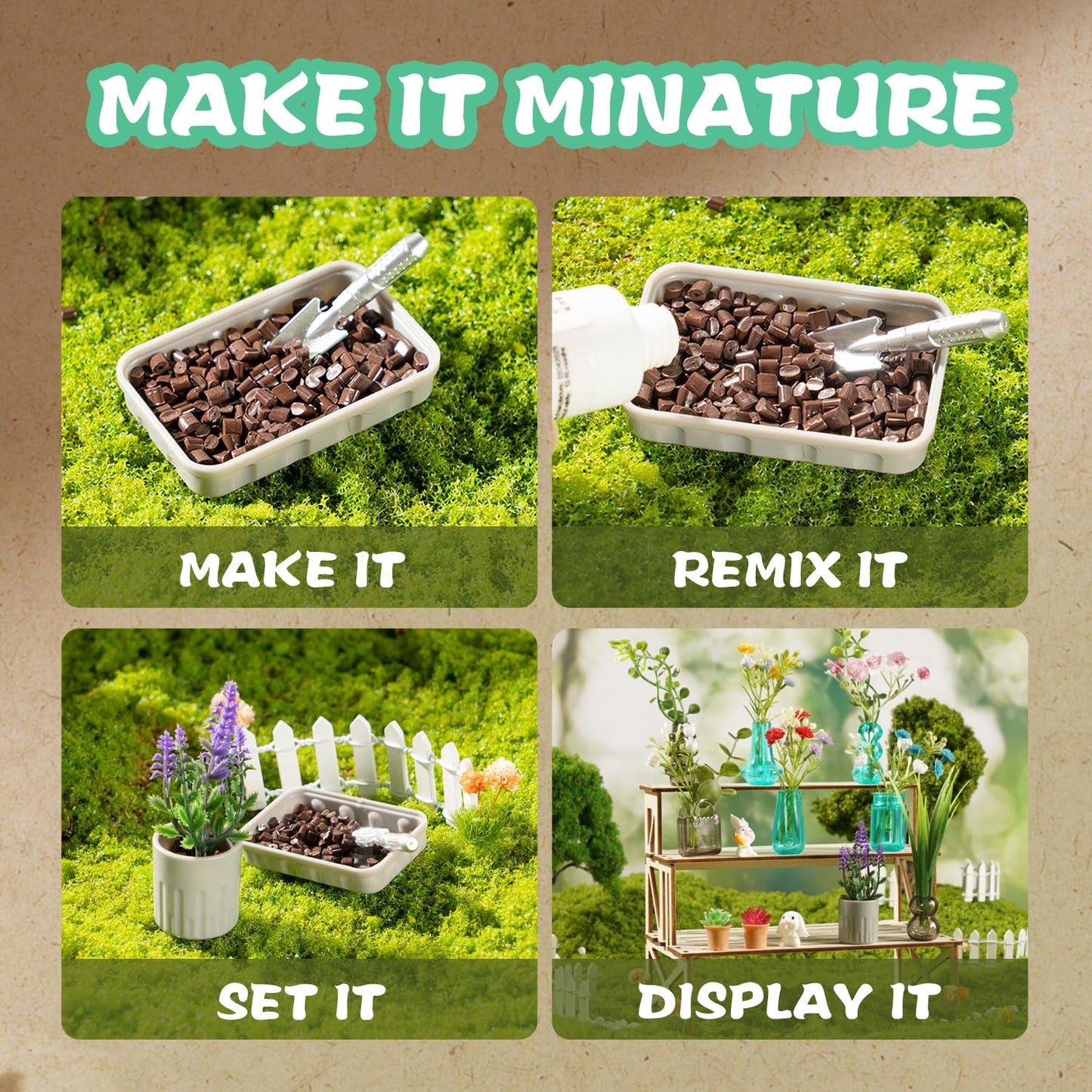 WishaLife 70 PCS Make It Miniature Garden Set – Mini Plants & Bouquets